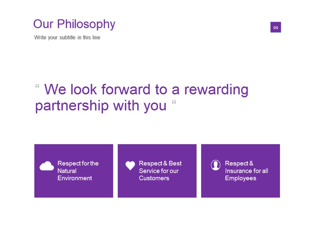 01 “ We look forward to a rewarding partnership with you “ 04 Our